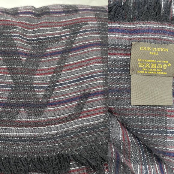 Louis Vuitton Dark Grey Stripe Cashmere Wool Shawl Scarf - Picture 2 of 3